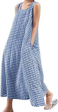 Casual Loose-Fit Cotton Plaid Tank Maxi Dress with Pockets Boho Beach Sundress